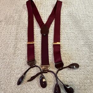 Burgundy Pattern Suspenders Woven Button End Braces Brown Leather Formal Wedding